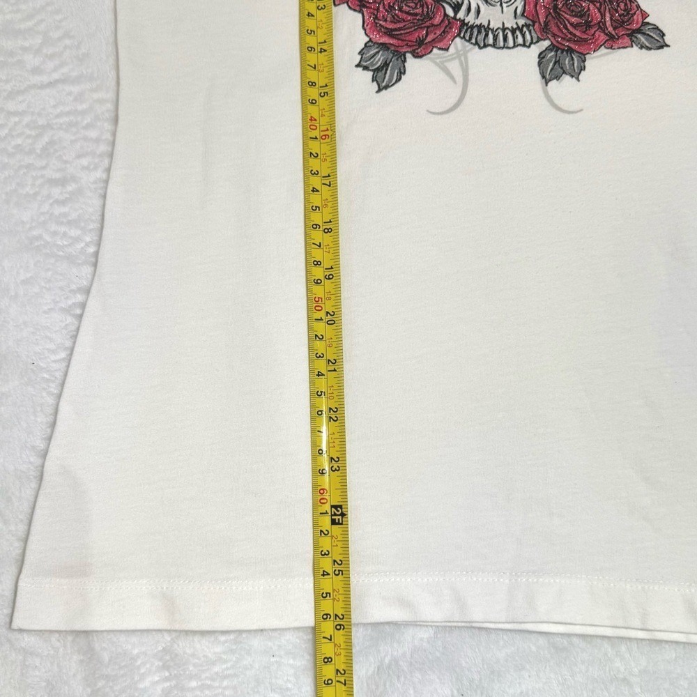 NHRA Racing Womens Graphic Tee L Skull Roses Crown Gray White V Neck DistRICT - Picture 8 of 8
